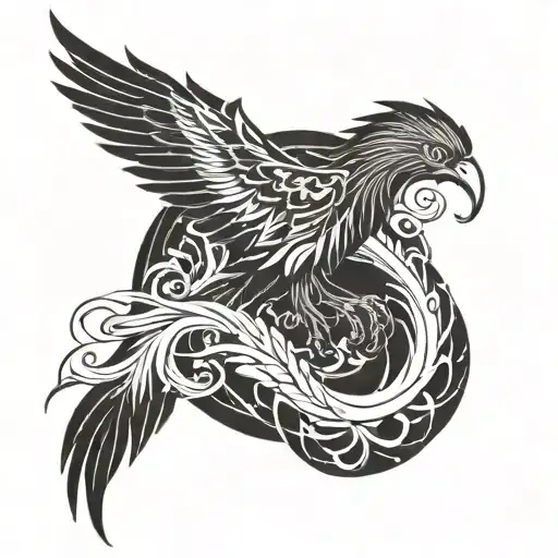 phoenix and cross tattoo design idea
