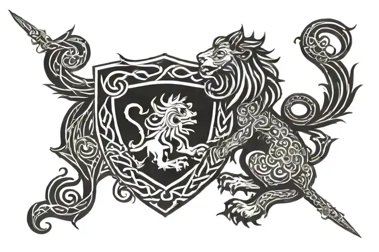 SCOTTISH FLAH WITH SCOTTISH LION AND CELTIC RUNES tattoo design idea
