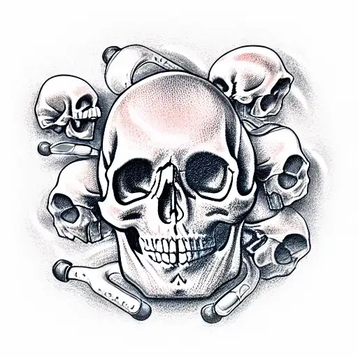skull wearing airpods tattoo design idea