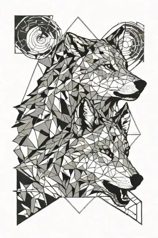 Mother Wolf and daughter wolf howling at the moon tattoo design idea