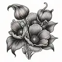 violet flower with poppy flower and snowdrop flower tattoo design idea