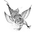 spine tattoo with words and koi fish/butterflies  tattoo design idea