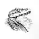 crocodile with flat cap and halo  tattoo design idea
