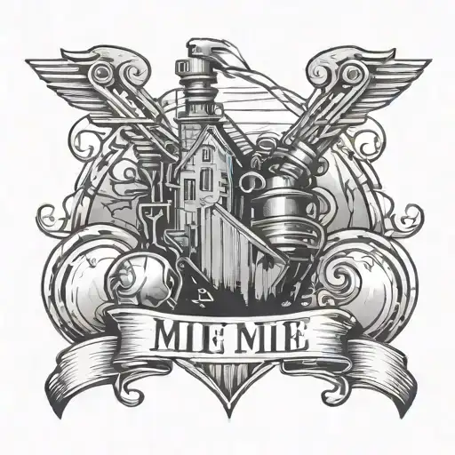outdoor themed with the word mine in it  tattoo design idea