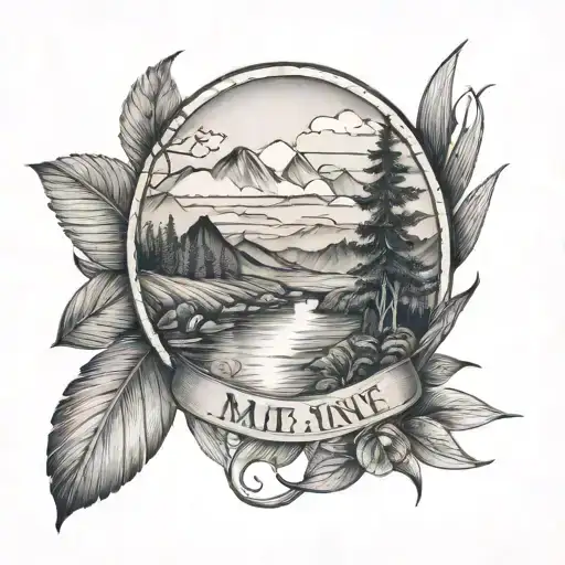 nature scene with the word mine in it  tattoo design idea