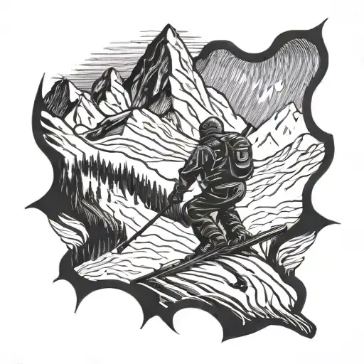 mountain and skier carving tattoo design idea