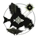 geometric fly fishing tattoo design idea