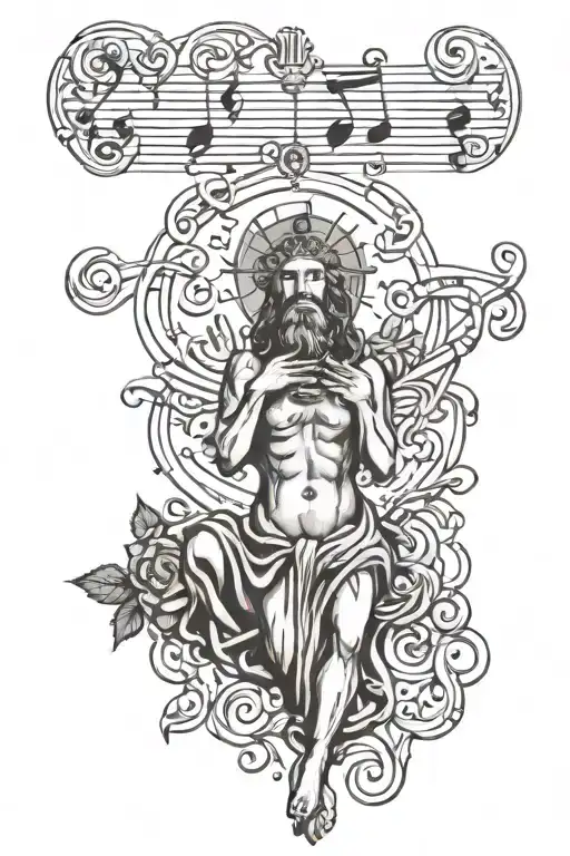 god or jesus blessing money and music note intertwined tattoo design idea