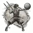 Incorporate a basketball hoop into a traditional anime scene, like a samurai duel or magical girl transformation tattoo design idea