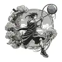 Incorporate a basketball hoop into a traditional anime scene, like a samurai duel or magical girl transformation tattoo design idea
