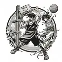 Incorporate a basketball hoop into a traditional anime scene, like a samurai duel or magical girl transformation tattoo design idea