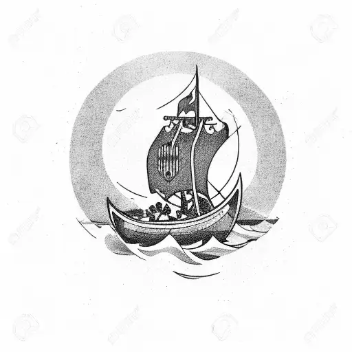 Viking on a boat, going towards a land tattoo design idea