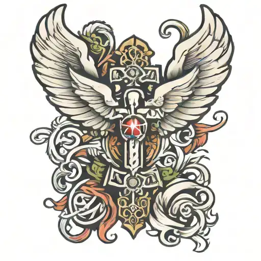 cross with air force wings and caduceus  tattoo design idea