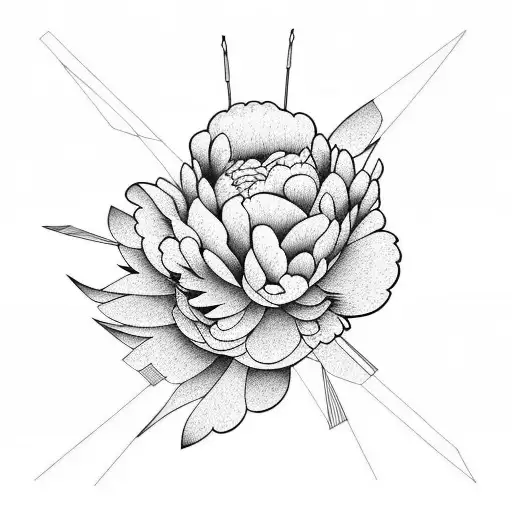 peony, cattails, geometric shapes and lines, travel tattoo design idea