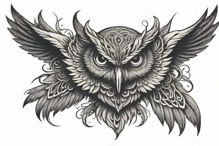 evil owl with open wings tattoo design idea