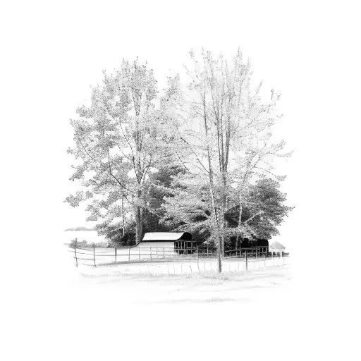 tobacco leaves, fences, barns, gravel roads, mountians tattoo design idea