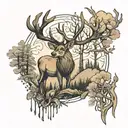 deer and forest tattoo design idea