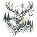 deer and forest tattoo design idea