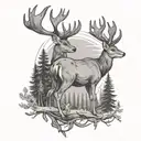 deer and forest in the background tattoo design idea