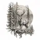 deer and forest in the background tattoo design idea