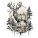 deer and forest in the background tattoo design idea