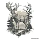 deer and forest in the background tattoo design idea