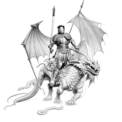 A Roman gladiator fighting a dragon in an arena tattoo design idea