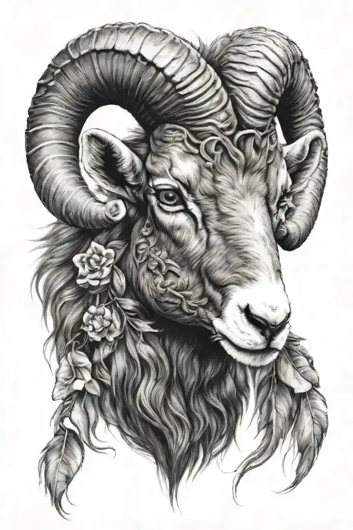 realistic ram head w replacing w/ girl wearing tattoo design idea