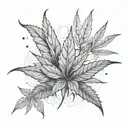 An abstract interpretation of a chill stoner vibe with y2k and grunge elements, incorporating weed leaves in dotwork style tattoo design idea