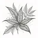 An abstract interpretation of a chill stoner vibe with y2k and grunge elements, incorporating weed leaves in dotwork style tattoo design idea