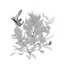 Blue Chinese-style Giant Crape-Myrtle flower and red parakeet bird tattoo design idea