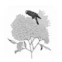 Blue Chinese-style Giant Crape-Myrtle flower and red parakeet bird tattoo design idea