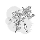 Blue Chinese-style Giant Crape-Myrtle flower and red parakeet bird tattoo design idea