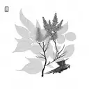 Blue Chinese-style Giant Crape-Myrtle flower and red parakeet bird tattoo design idea