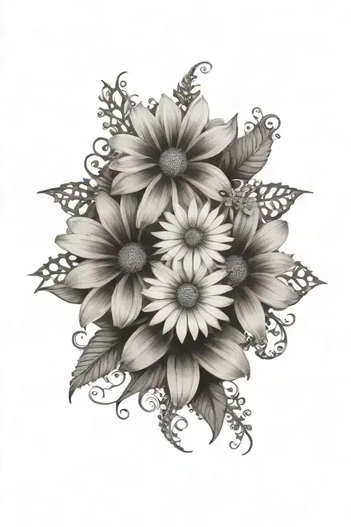 daisies with lace like patterns tattoo design idea