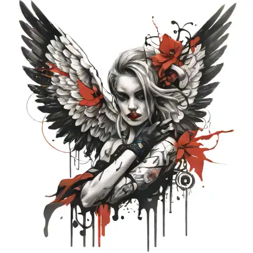 feminine evil angel tattoo design idea