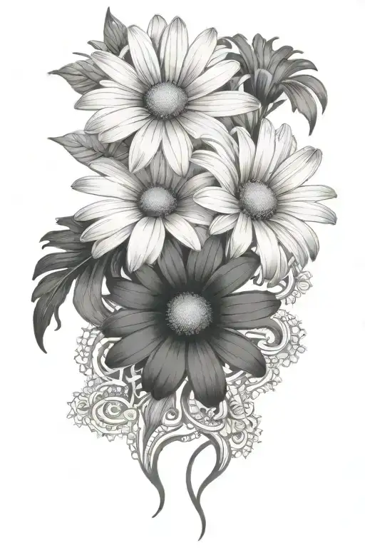 daisies with lace like patterns tattoo design idea