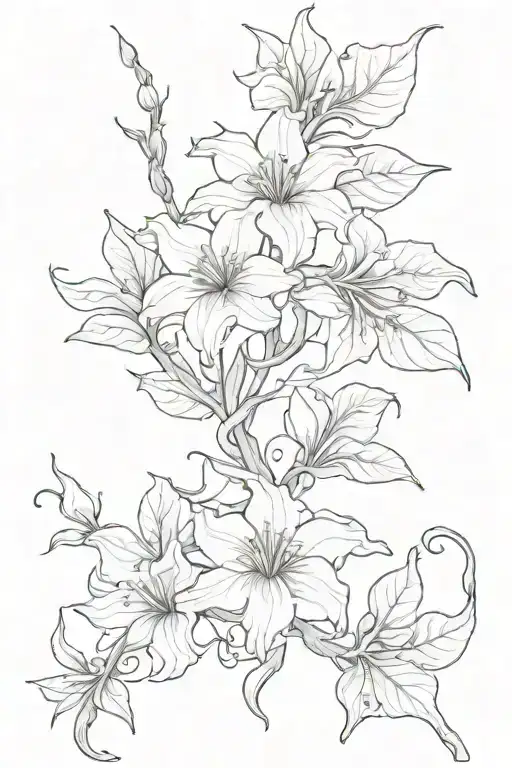 long thin moonflower vine tattoo design idea