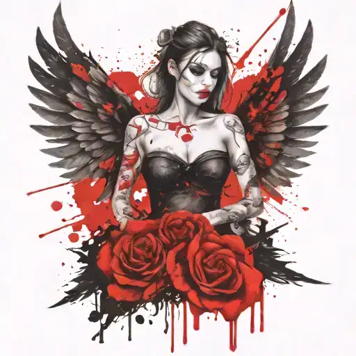 feminine evil angel tattoo design idea