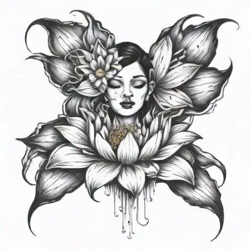 lotus flower, daisy, women's face tattoo design idea