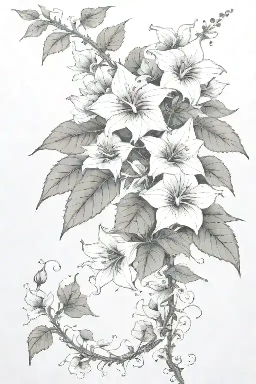long moonflower vine tattoo design idea