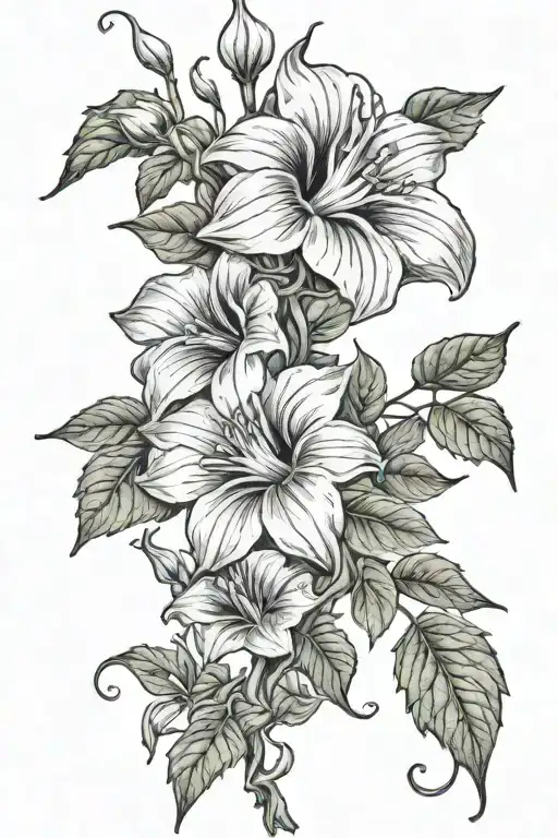 long moonflower vine tattoo design idea