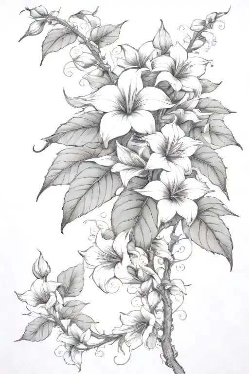 long moonflower vine tattoo design idea