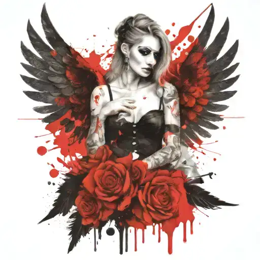 feminine evil angel tattoo design idea