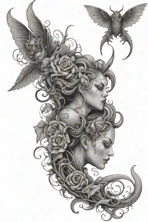 feminine inner demons tattoo design idea