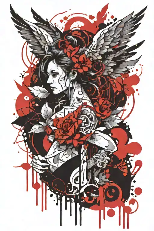 feminine evil angel tattoo design idea