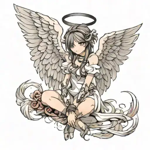feminine fallen angel tattoo design idea
