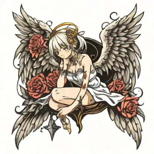 feminine fallen angel tattoo design idea