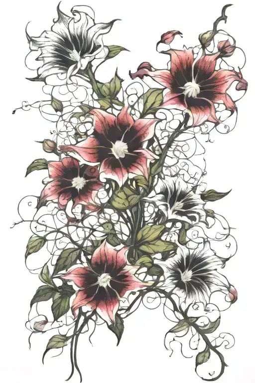 long thin moonflower vine tattoo design idea