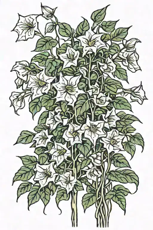 long thin moonflower vine tattoo design idea